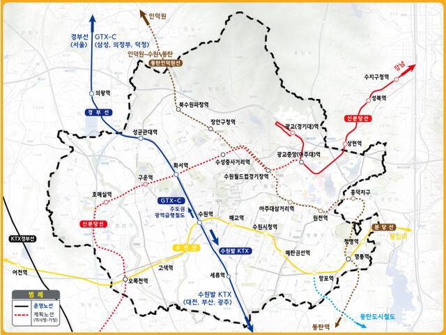 수원 지역에 예정된 격자형 철도네트워크 노선도. 수원시 제공