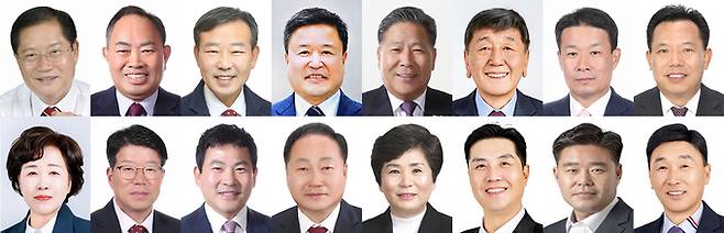 ▲ 국민의힘 상주 광역·기초 공천 후보들. 사진 위 왼쪽부터 상주시 제1선거구 송병길, 제2선거구 김진욱 예비후보, 가선거구 김정규(가)·박광덕(나) 예비후보, 나선거구 김영근(가)·안창수(나) 예비후보, 다선거구 김종철(가)·김익상(나) 예비후보. 사진 아래 왼쪽부터 다선거구 이경옥(다) 예비후보, 라선거구 최재응(가)·정석용(나) 예비후보, 마선거구 진태종(가)·신순화(나)·남성구(다) 예비후보, 바선거구 조동규(가)·강효구(나) 예비후보.
