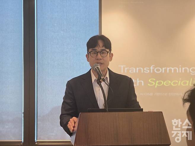 윤성호 마키나락스 대표가 6일 열린 기자간담회에서 발언하고 있다./김종효 기자