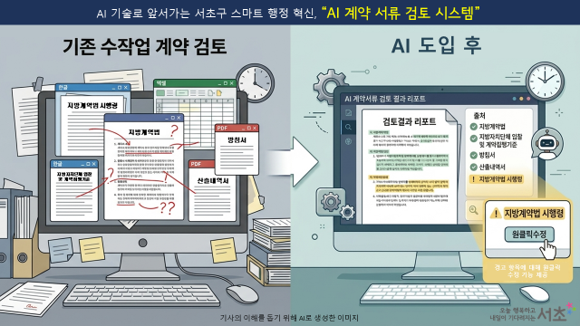 서초구는 전국 최초로 인공지능을 활용한 ‘AI 계약서류 검토시스템 구축 사업’을 본격 추진한다. /서초구