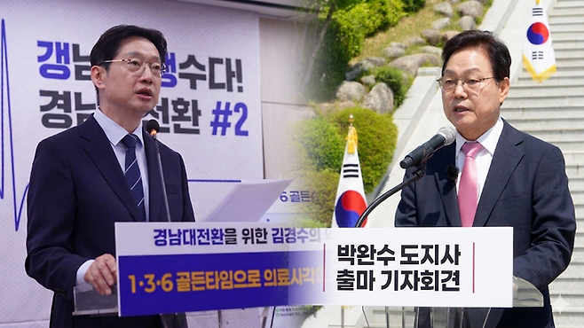 김경수 더불어민주당 경남지사 후보와 박완수 국민의 힘 경남지사 후보.