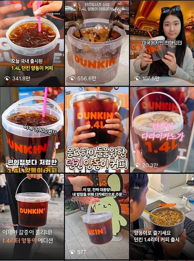 인스타그램에 '던킨 양동이'를 검색하자 나오는 릴스와 게시물들 /사진=인스타그램 캡처