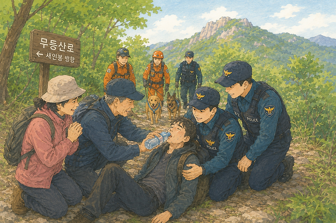 지난 1일 30대 남성이 무등산에서 실종됐다가 닷새만에 구조됐다. 챗 지피티로 이미지 생성