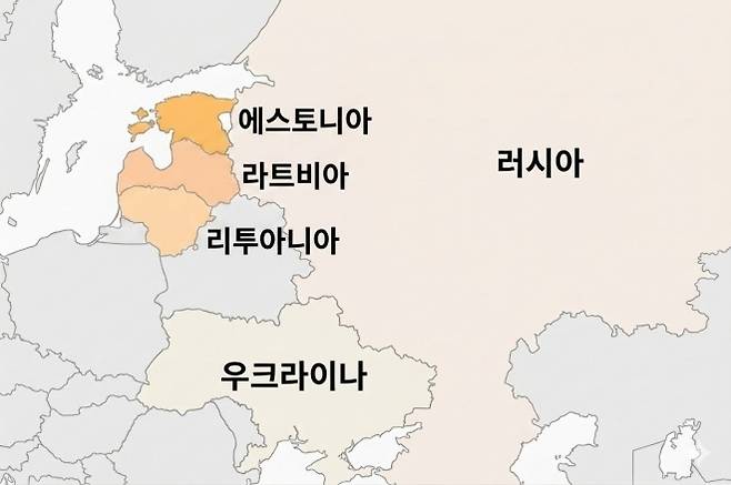 러시아, 우크라이나를 중심으로 한 발트 3국 지도. AI 생성 그래픽 이미지