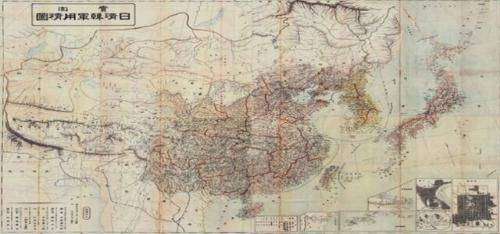일청한군용정도 - 요시쿠라 세이지로(吉倉淸次郞) (1895) 동해상에 국경선을 그려 독도가 한국령 임을 증명한 일본이 제작한 진본으로 국내 유일의 세계적 희귀본이다.(호야지리박물관 제공)