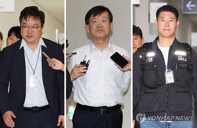 '총파업 피할 수 있을까' (세종=연합뉴스) 김주성 기자 = 삼성전자 노사는 12일 정부세종청사 중앙노동위원회에서 열린 2차 사후조정 회의에서 정부의 중재 하에 성과급 갈등을 둘러싼 마지막 협상을 벌이고 있다.
이날 2차 사후조정회의에 참석하는 삼성전자 대표교섭위원인 김형로 부사장(왼쪽 사진)과 최승호 초기업노조 삼성전자지부 위원장(오른쪽 사진). 전날 1차 사후조정 회의장 밖에서 취재진 질문에 답하는 황기돈 중노위 준상근조정위원(가운데 사진). 2026.5.12 utzza@yna.co.kr