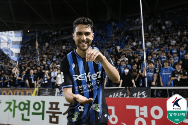 16일 인천 유나이티드 FC가 인천축구전용경기장에서 열린 광주 FC와의 하나은행 K리그1 2026 15라운드 홈경기에서 4-0 대승을 거뒀다.(선제골을 터트린 인천의 후안 이비자). /사진=KFA