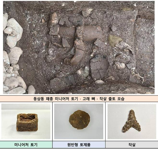 부산 영도구 동삼동 패총에서 발굴된 미니어처 토기 등 유물 모습. 부산시 제공