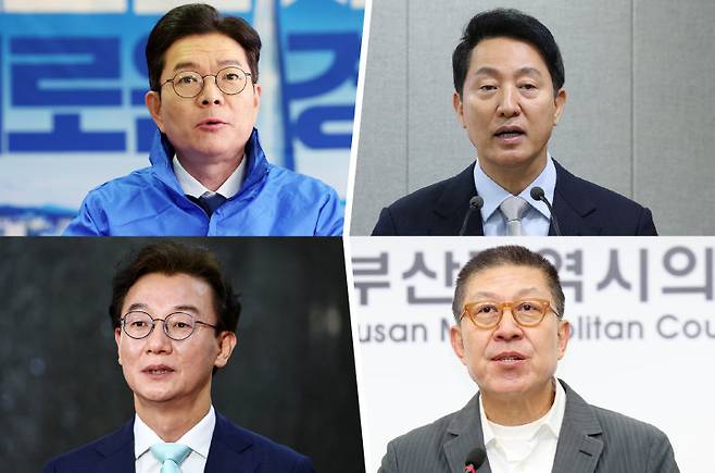 정원오 더불어민주당 서울시장 후보. 오세훈 국민의힘 서울시장 후보. 전재수 더불어민주당 부산시장 후보. 박형준 국민의힘 부산시장 후보. 뉴시스
