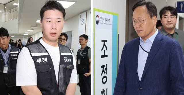 ▲삼성그룹 초기업노동조합 삼성전자지부 최승호 위원장(왼쪽)과 삼성전자 사측 대표교섭위원인 여명구 DS(디바이스솔루션·반도체 사업 담당) 피플팀장이 20일 정부세종청사 중앙노동위원회에서 총파업 예고 시점을 하루 앞두고 열린 3차 사후조정 회의에 각각 들어가고 있다. ⓒ연합뉴스