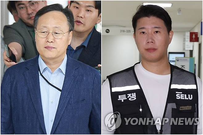 3차 사후조정 들어가는 삼성전자 노사 (세종=연합뉴스) 김주성 기자 = 삼성전자 사측 대표교섭위원인 여명구 DS(디바이스솔루션·반도체 사업 담당) 피플팀장(왼쪽)과 삼성그룹 초기업노동조합 삼성전자지부 최승호 위원장이 20일 정부세종청사 중앙노동위원회에서 열리는 3차 사후조정 회의에 앞서 취재진에게 입장을 밝힌 뒤 회의장으로 들어가고 있다. 2026.5.20 utzza@yna.co.kr