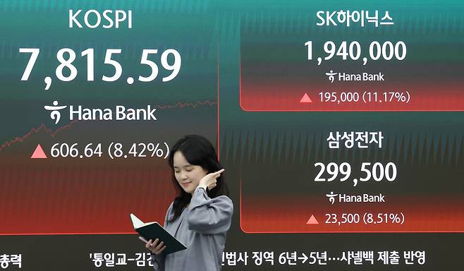 코스피가 21일 삼성전자 노사의 임금협상 타결에 힘입어 8% 급등했다. /사진=연합뉴스