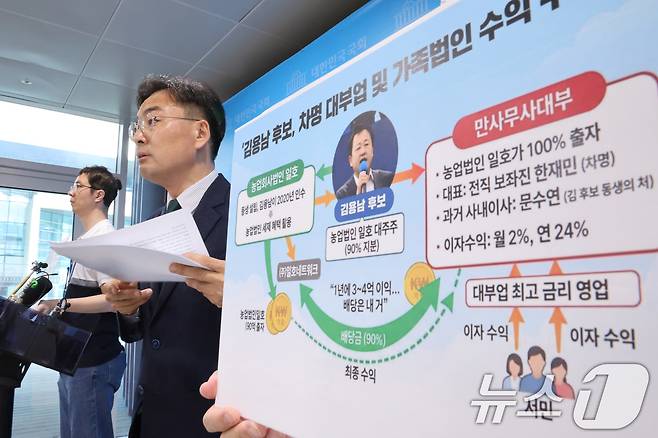 조국혁신당 선임선대위원장인 신장식 의원이 24일 서울 여의도 국회 소통관에서 김용남 더불어민주당 경기 평택을 국회의원 재선거 후보의 차명 대부업 관련 기자회견을 하고 있다. 2026.5.24 ⓒ 뉴스1 신웅수 기자