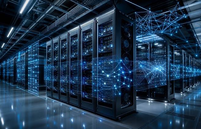인공지능(AI) 연산을 처리하는 데이터센터 내부 모습. AI 시대의 핵심 인프라로 꼽히지만, 국내에선 전자파·소음·열섬 우려로 건립 갈등이 이어지고 있다. /챗GPT