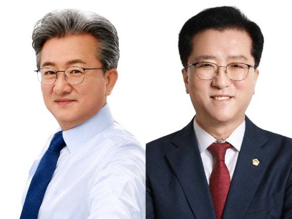 더불어민주당 정용래 대전 유성구청장 후보(왼쪽)와 국민의힘 조원휘 후보. 중앙선관위 제공