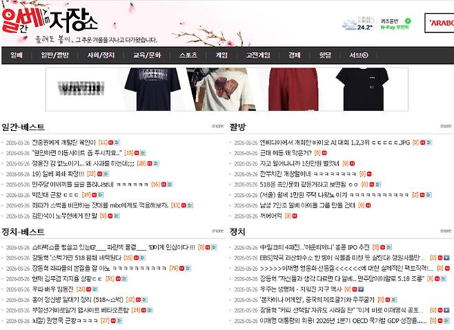 극우 성향 커뮤니티 '일간베스트 저장소' 캡처