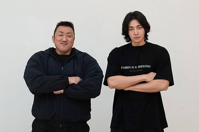 마동석과 김재영(오른쪽). 범죄도시5 크랭크인. 에이비오엔터테인먼트 제공