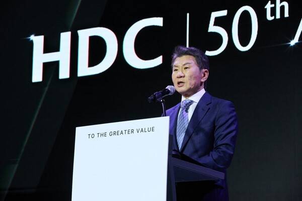 HDC그룹 창립 50주년 기념식에서 연설 중인 정몽규 HDC그룹 회장(사진=HDC그룹)