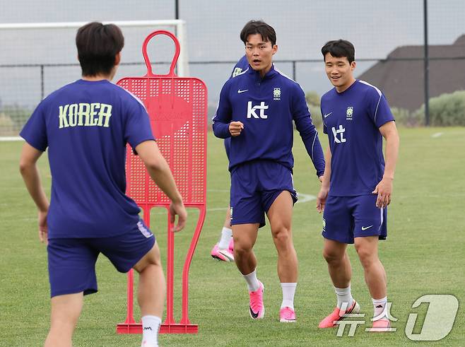 대한민국 축구대표팀 오현규가 29일(현지시간) 미국 유타주 헤리먼에 위치한 자이언스뱅크 트레이닝센터에서 훈련을 하고 있다. 2026.5.30 ⓒ 뉴스1 임세영 기자