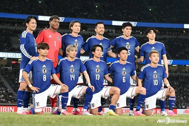31일 오후 7시 25분(한국시간) 도쿄 국립경기장에서 열린 아이슬란드와 친선경기에 출전한 일본 국가대표팀 베스트 11. /AFPBBNews=뉴스1
