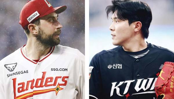 SSG 투수 베니지아노, kt 투수 한차현.