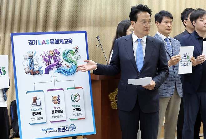 경기 LAS 문예체교육 정책을 발표 중인 안민석 당시 경기도교육감 후보. 안민석 캠프 제공