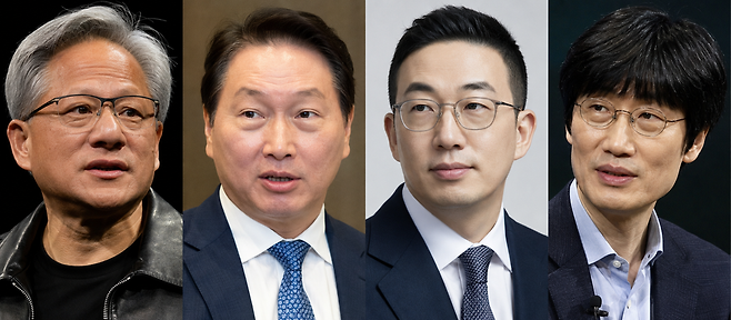 젠슨황 엔비디아 CEO(왼쪽부터), 최태원 SK회장, 구광모 LG회장, 이해진 네이버의장/ChatGPT이미지