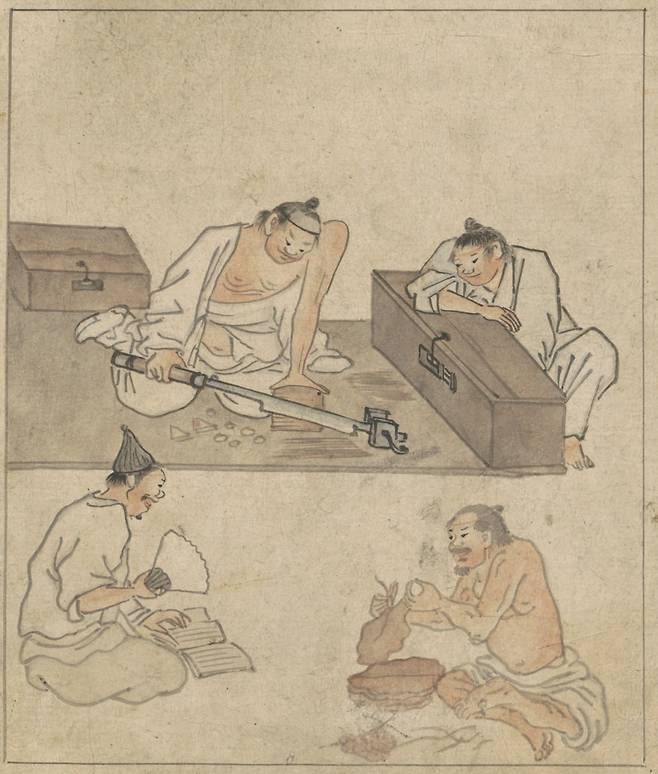 '담배썰기'(18세기). /국립중앙박물관