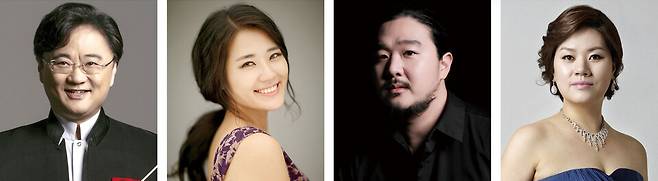 ▲ (왼쪽부터) 예술감독 겸 상임지휘자 윤의중, 소프라노 손지혜, 바리톤 김정래, 메조소프라노 양송미. /사진제공=인천문화예술회관