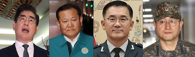 왼쪽부터 김용현 전 국방부 장관, 이상민 전 행정안전부 장관, 여인형 전 방첩사령관, 박안수 전 계엄사령관. (출처:연합)