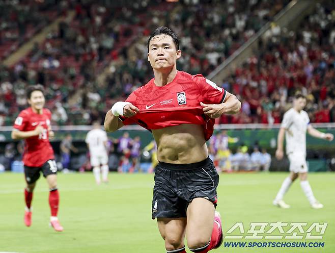 12일(한국시각) 멕시코 과달라하라 사포판의 에스타디오 과달라하라에서 열린 2026 북중미월드컵 대한민국과 체코의 경기. 결승골을 넣은 오현규가 환호하고 있다. 사포판(멕시코)=허상욱 기자wook@sportschosun.com/2026.06.12/