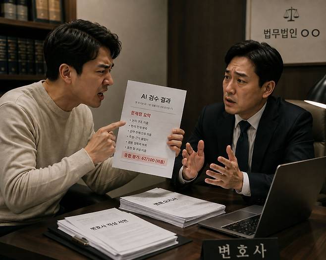 상담 중 의뢰인이 AI의 얘기를 근거로 변호사에게 항의하고 있는 모습이다. 챗GPT