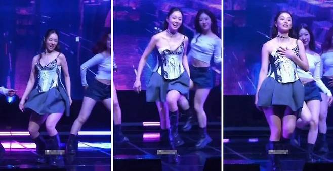 그룹 '걸스데이' 혜리가 지난 13일 이화여대 삼성홀에서 공연 중 어깨끈이 끊어지는 상황이 연출됐으나 빠르게 옷을 손으로 붙잡고 무대를 마무리하는 프로페셔널한 모습을 보였다. /사진=OSEN