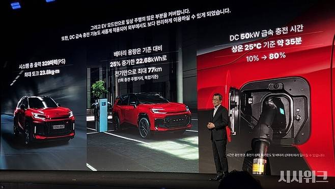 6세대 토요타 라브4 개발을 담당한 후토나가네 요시노리 토요타자동차 치프 엔지니어가 올 뉴 라브4 PHEV 모델에 대해 발표를 진행했다. / 영종도=제갈민 기자