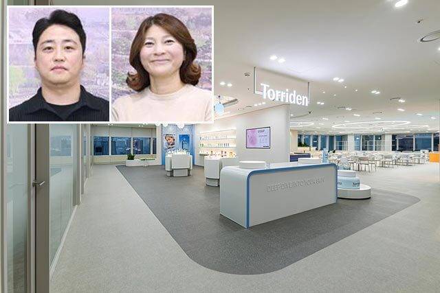 토리든이 지난해 12월 말, 서울 송파구 잠실 롯데월드타워 26층에 입주했다. 왼쪽 작은 사진은 권인구, 이윤희 공동대표. /토리든