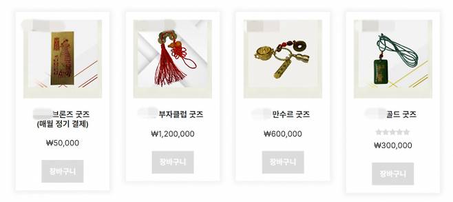 무속인이 운영하는 주식 예측 유튜브 채널의 자체 쇼핑몰에서 판매하는 상품들. /사진=쇼핑몰 캡처