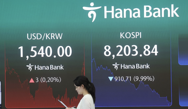23일 코스피 지수는 전일 대비 9.9% 하락한 8203에서 마감했다. /연합뉴스
