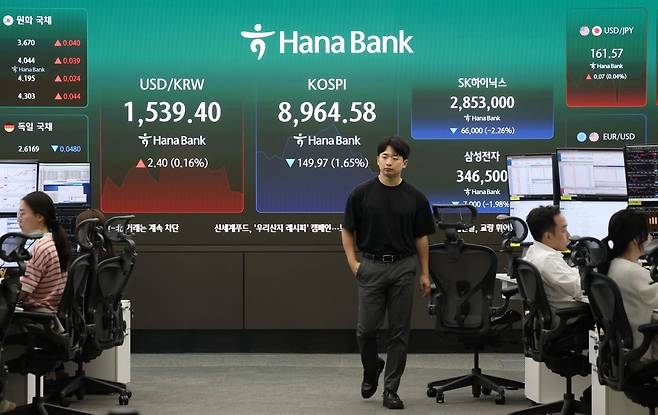 23일 서울 중구 하나은행 딜링룸 현황판에 코스피 등이 표시되고 있다. 연합뉴스
