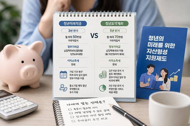 청년미래적금 가입이 시작되면서 청년도약계좌와의 비교에 관심이 커지고 있다.(사진=챗GPT)