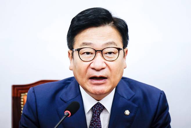 정점식 국민의힘 원내대표가 2일 서울 여의도 국회에서 열린 최고위원회의에서 발언하고 있다. 뉴시스