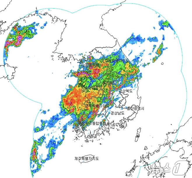 9일 오전 11시 50분 레이더 합성영상(기상청 제공) ⓒ 뉴스1
