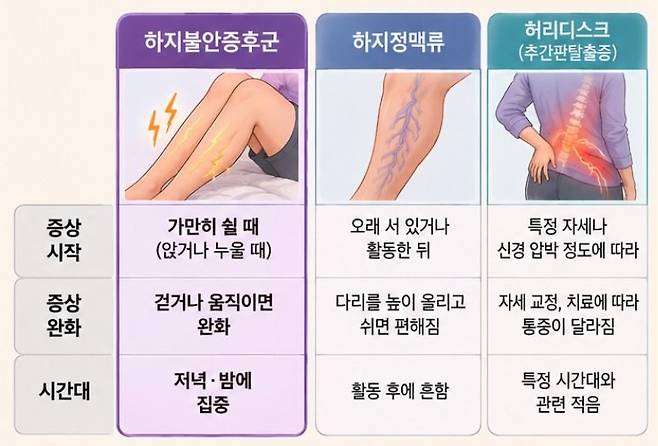 하지불안증후군과 하지정맥류·허리디스크의 구분. /사진=챗GPT