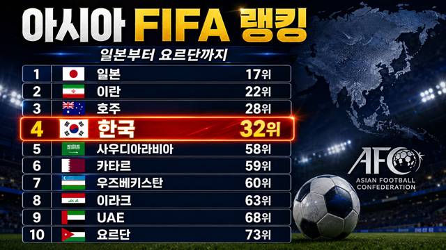 아시아 국가 FIFA 랭킹. /사진=AI 제작 이미지.