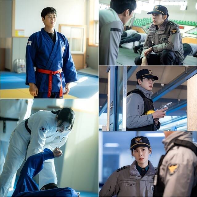 SBS 새 금토드라마 '재벌X형사' 시즌2에서 호흡을 맞추는 배우 안보현(맨 위 왼쪽)과 정은채의 스틸이 공개됐다. /SBS