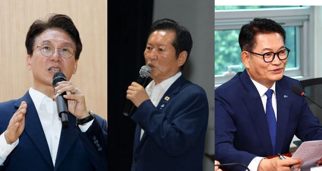 더불어민주당 당대표 선거에 도전장을 낸 김민석·정청래·송영길 후보(왼쪽 사진부터). 뉴시스