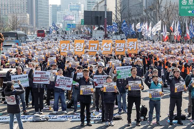 '노란봉투법' 시행 첫날인 3월10일 서울 세종로에서 민주노총 투쟁 선포대회가 열리고 있다. ⓒ시사저널 최준필