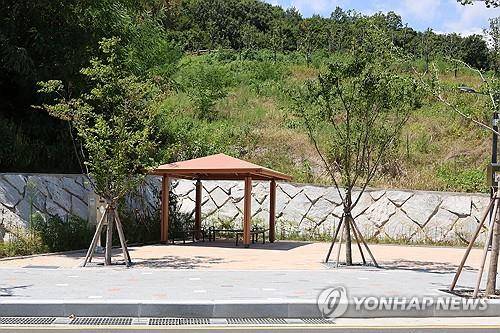 텅 빈 정자 (포항=연합뉴스) 손대성 기자 = 폭염중대경보가 발효된 1일 경북 포항시 북구 학산근린공원에 오가는 사람이 없어 정자 아래 의자가 텅 비어 있다. 2026.8.1
sds123@yna.co.kr
