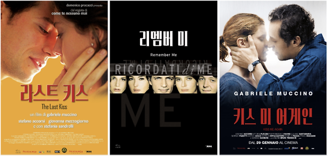 가브리엘레 무치노 감독 연작. ‘라스트 키스’(2001), ‘리멤버 미’(2003), ‘키스 미 어게인’(2010), CGV아트하우스 제공