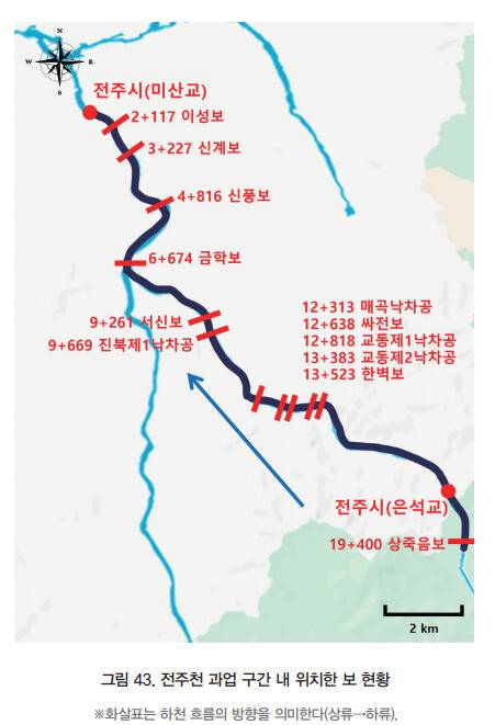 전주 전주천의 보 현황. 보고서 갈무리