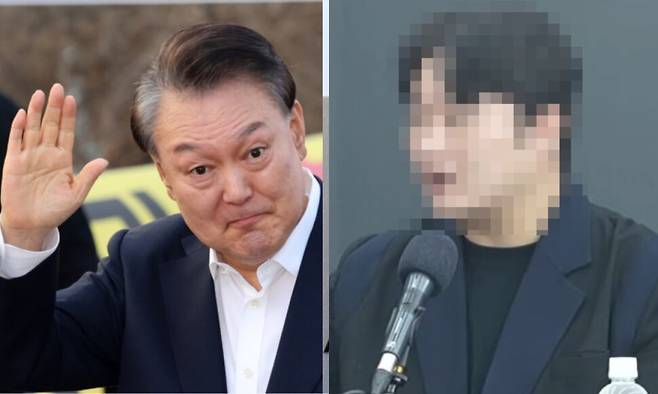 윤석열 전 대통령과 서부지법 폭동 사태로 징역 1년4개월을 선고받은 구아무개씨. 김영원 기자 forever@hani.co.kr, 고성국티브이(TV) 유튜브 갈무리